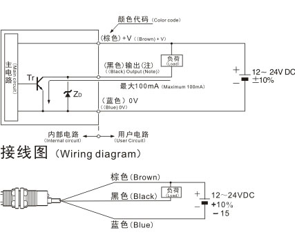 dr12-s圆型光电开关/传感器接线图一